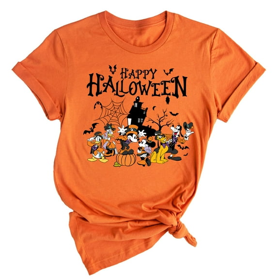 Happy Halloween Disney Shirts for Women & Men, Mickey Mouse and Friends Horror Graphic Tee - Orange