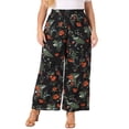 thumbnail image 1 of Pantalones Palazzo de Pierna Ancha Floral de Talle Alto para Mujer Plus Size GRACE & GRANDEUR 1X Negro Primavera Verano, 1 of 1
