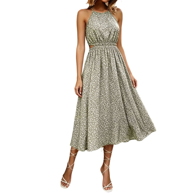 daisy print halter dress Kasey | Cream Floral Print Halter-Neck Mini Dress With Ruffle Detail