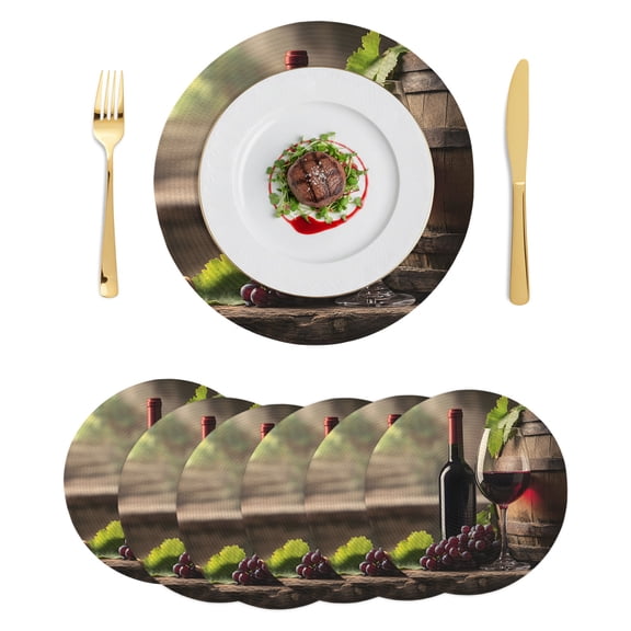 Round Placemats Farmhouse Retro Wine 15 inch Set of 6 Table Mats for Dining Table Country Barn Heat Resistant Non-Slip Kitchen & Home Decorative Place Mat Set