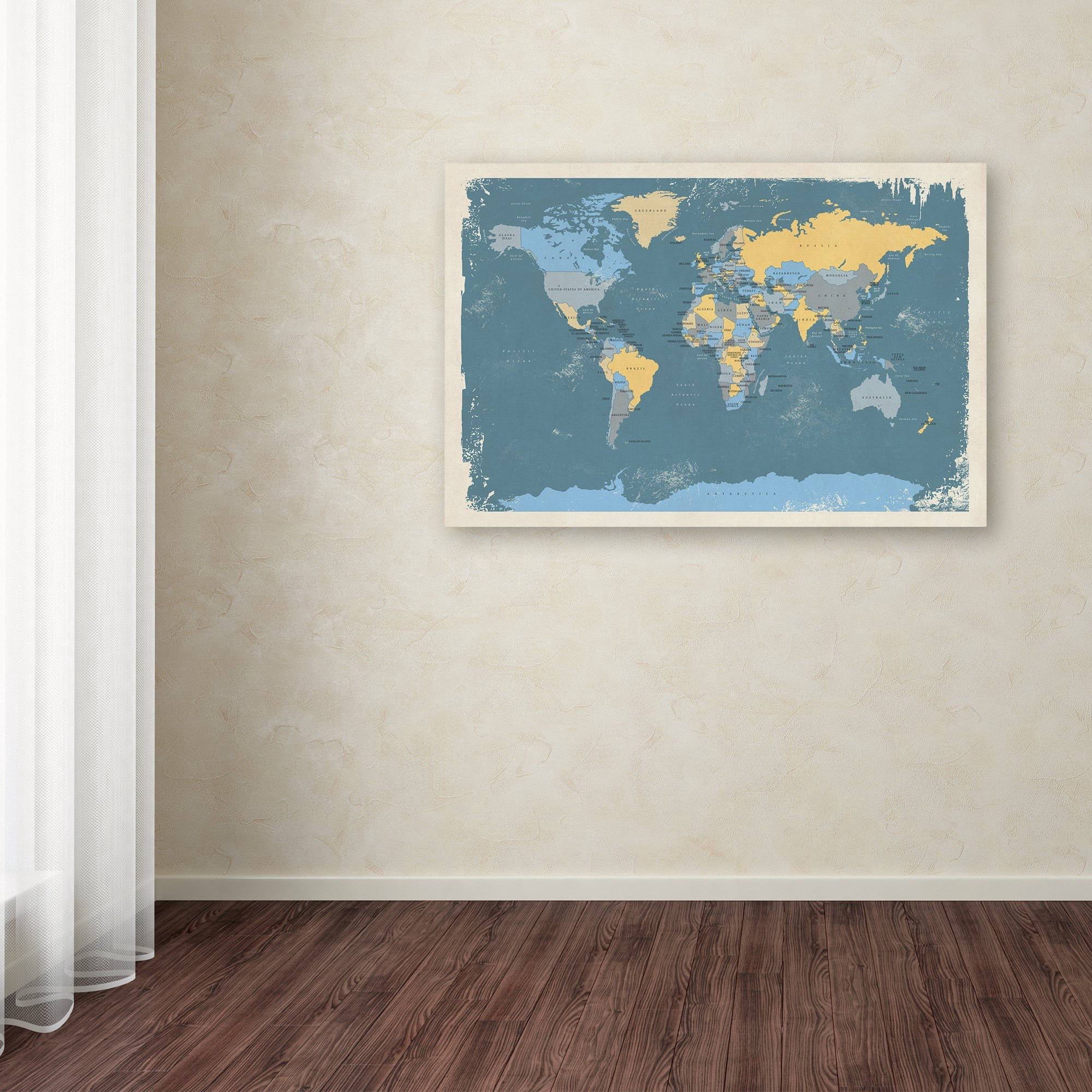 Trademark Fine Art "Retro Political Map of the World" Canvas Art by Michael Tompsett