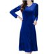 thumbnail image 5 of Vestido midi de terciopelo de manga larga y cintura alta para mujer - Vestido de cóctel de invierno/primavera, corte ajustado, cuello alto, color liso, 5 of 5