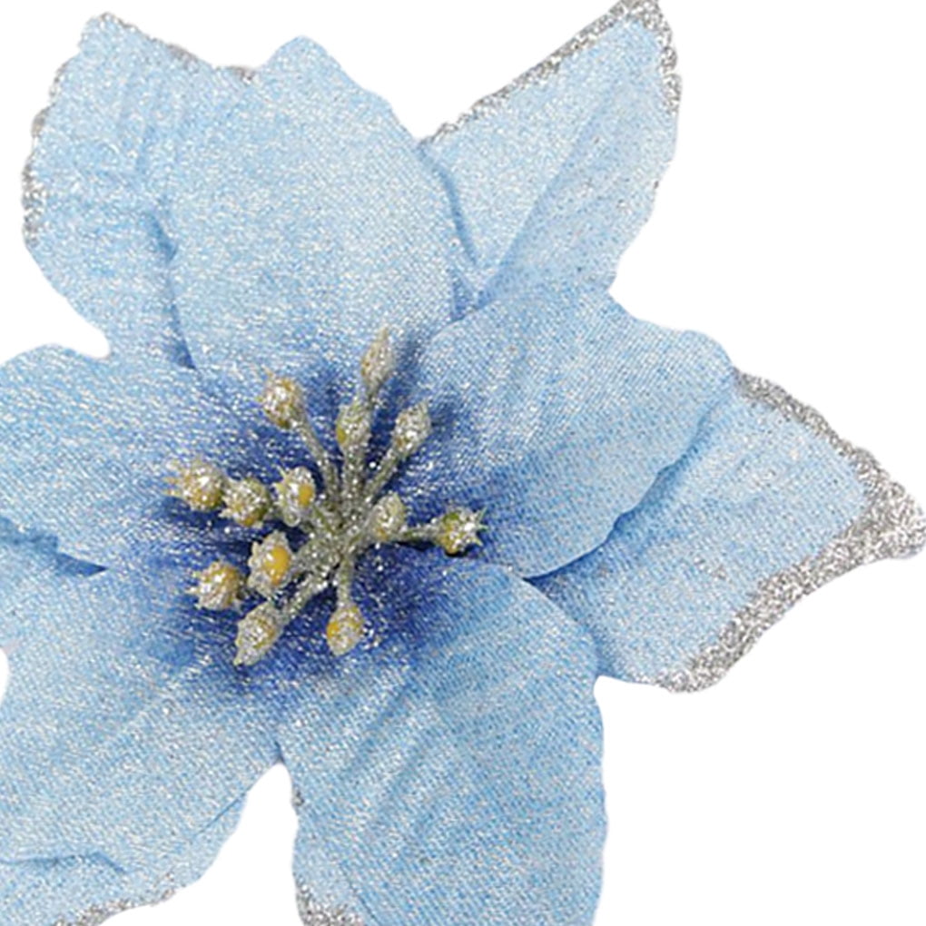 Irene Inevent 1pc Christmas Tree Decorative Fake Flower Artificial Glitter Flower Head Xmas Decoration - Blue