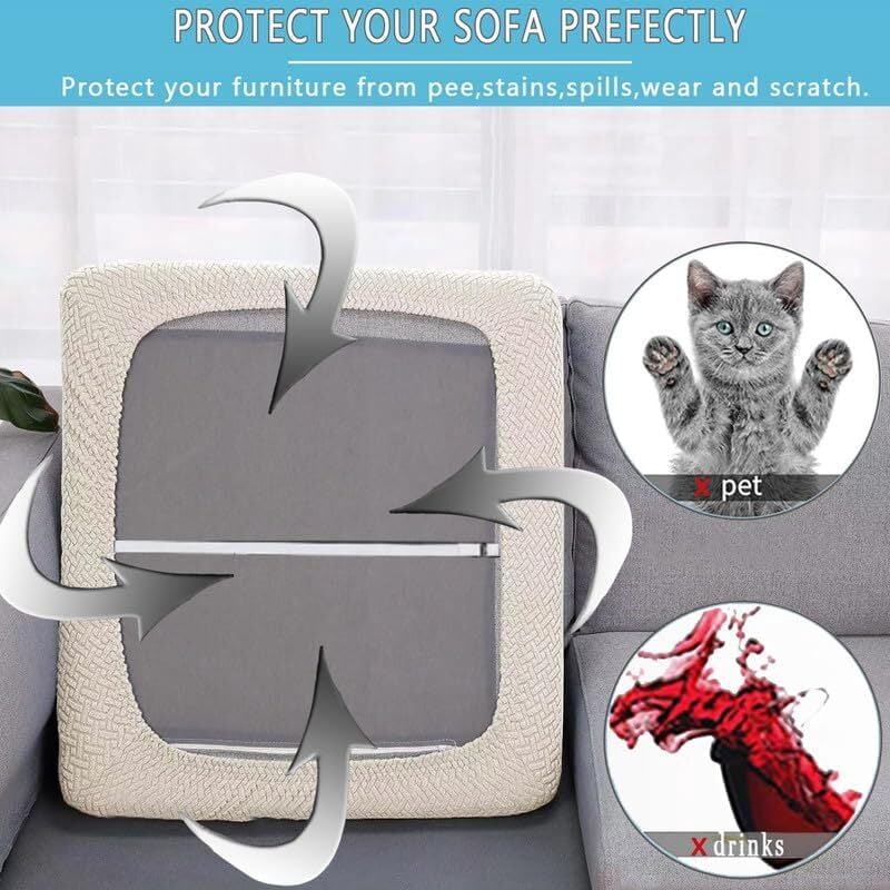 JIAN YA NA 2-Piece Waterproof Cushion Covers Replacement, Outdoor Patio Sofa Seat Cushion Slipcovers, Elastic Outdoor Furniture Protector (Beige)