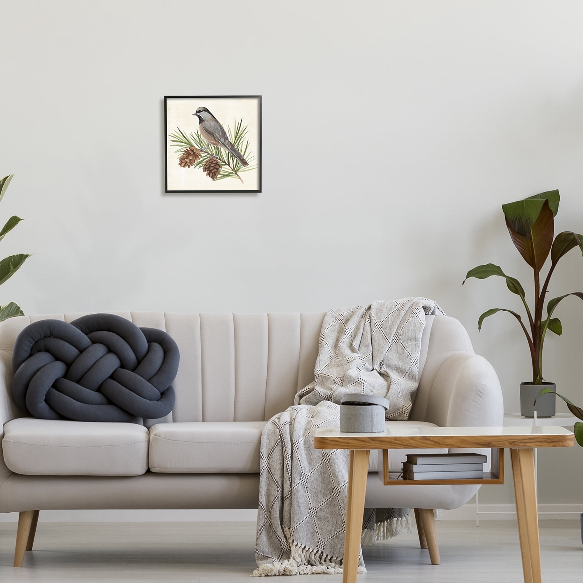 Stupell Industries Bird on Pine Tree Animals & Insects Painting Black Framed Art Print Wall Art, 12 x 12