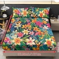 thumbnail image 4 of ZIATUBLES 3 Pcs Twin Size Sheet Set, Tropical Flower Leaf Printed Soft Comfort Bedding Sets with 1 Fitted Sheet and 2 Pillowcases, Cooling Cozy All-Season Bed Sheets, 4 of 9
