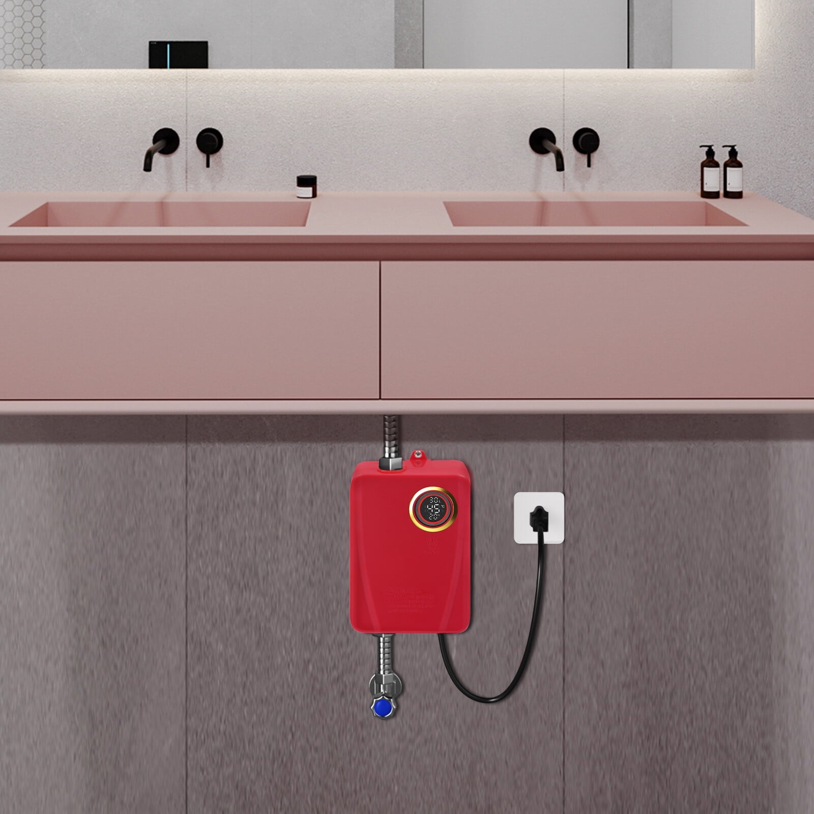 3000W Red Electric Water Heater Portable Instant Water Heater Under the Sink Basin for Homes, Schools