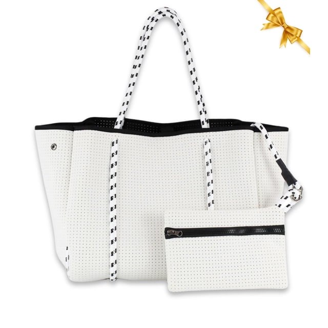 Bolsa de mano POPUPS, grande, de neopreno, ligera, color blanco puro