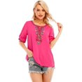 thumbnail image 2 of Blusa informal de manga corta con borlas y bordado bohemio mexicano de verano para mujerRoseLarge, 2 of 5