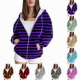 thumbnail image 2 of Towmus Zip Up Hoodies for Women Casual Hooded Striped Sweatshirt Womens Trendy Oversize with Pockets for Fall Winter, 2 of 6