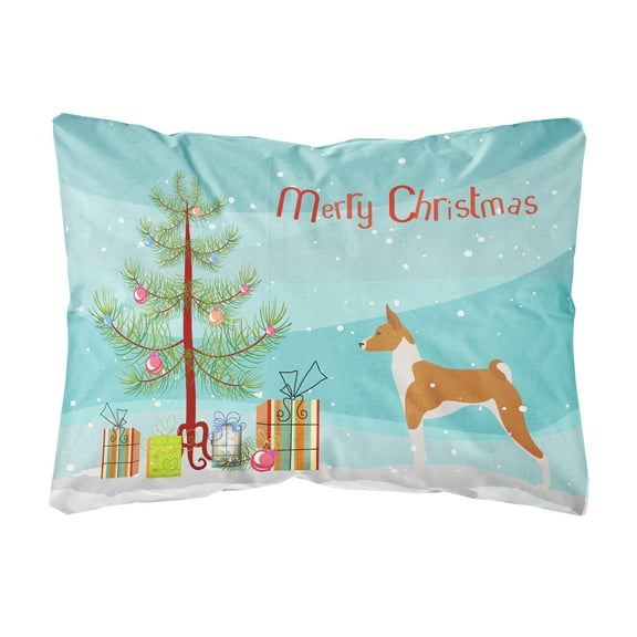 Basenji Merry Christmas Tree Canvas Fabric Decorative Pillow