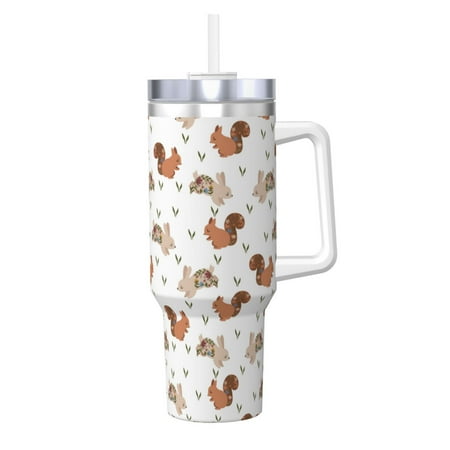 

Goofa Rabbit And Squirrel Print 40oz Ice Bully With Handle And Straw Stainless Steel Vacuum Insulated Cup And 2 In 1 Straw Lid