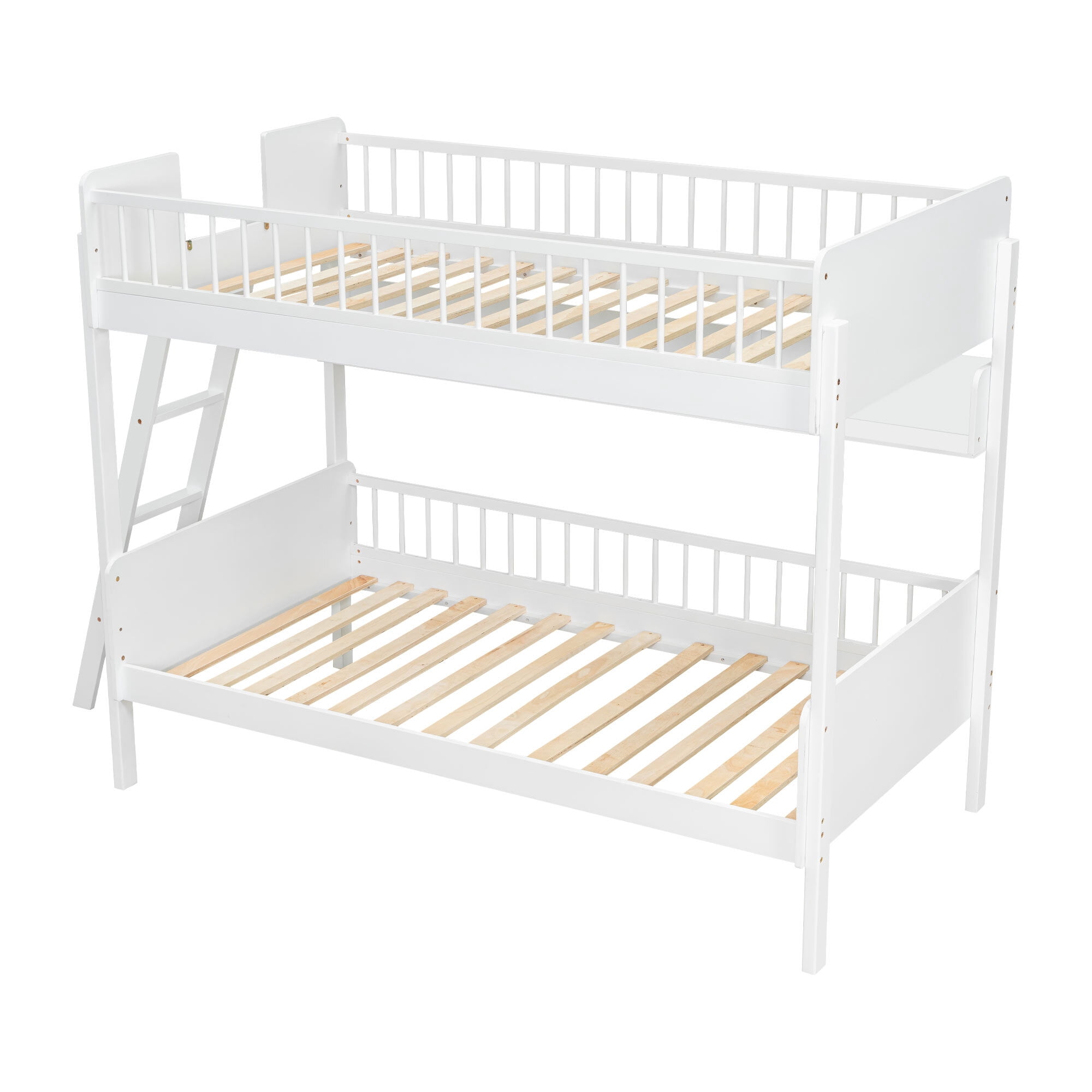 Euroco Wood Twin Size Bunk Bed with Storage Shelves, White