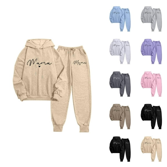 Track Suits for Women Set 2025 Mama Hoodie and Jogger Sweatpants 2 Piece Matching Sweatsuit Travel Lounge Set