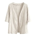 thumbnail image 5 of Plus Size Womens Crochet Cardigan Short Sleeve,Cropped Open Front Summer Sweater Lightweight Shrug,Boho Knit Cover Up with Wavy Cuffs for Casual Daily Wear Beige XXL, 5 of 5
