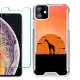 thumbnail image 1 of For Apple iPhone 11 Case, Hybrid Bumper Phone Case, with Tempered Glass Screen Protector, by OneToughShield ® - Sunset Giraffe, 1 of 3