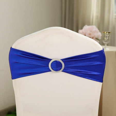 Custom Chair Sashes - Efavormart 5 pack Spandex Chair Sashes With Attached Round Diamond Buckles For Weddings