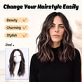 thumbnail image 3 of Dark Brown Highlighted Synthetic Wig for Women 16 Inch Medium Length Wavy Wigs with Middle Part Natural Look Daily Party Halloween, 3 of 7