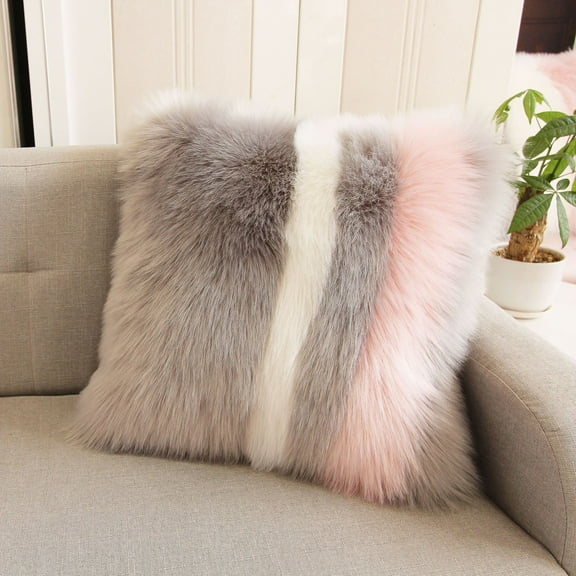Nvzi Double-Sided Faux Fur Sheepskin Decorative Throw Pillow Cover Luxury Super Soft Plush Cushion Case for Sofa or Bed (18"x18",Three-colour 2)