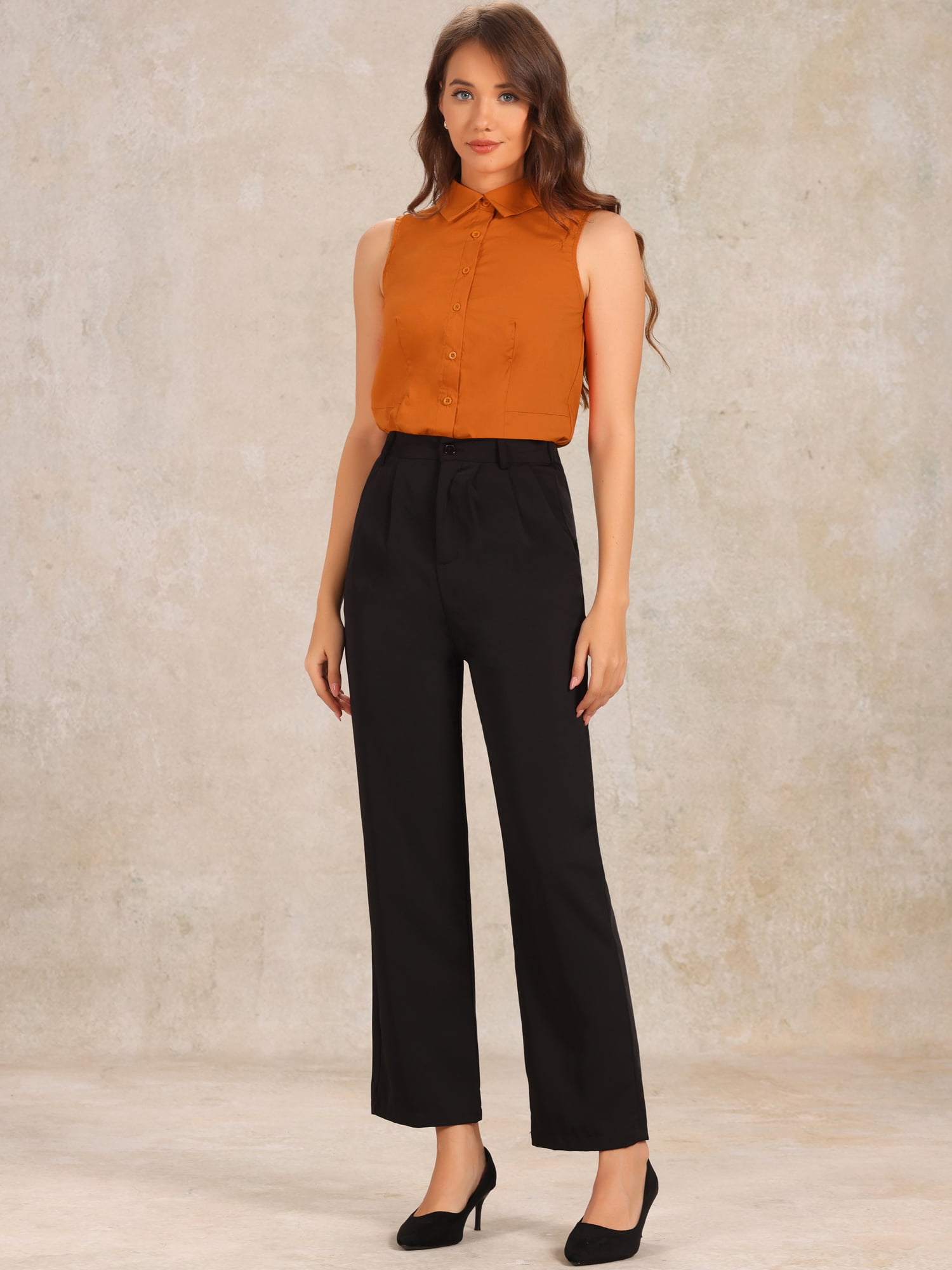 DARING DIVA Sleeveless Collared Button Down Bodysuit Top XS Orange