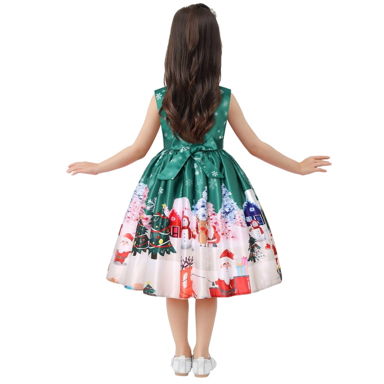 hawaiian christmas party dress Girls Sundress Kids Christmas Trees Deer Print Christmas Long Sleeve Party  Princess Hawaiian Dresses For Girls Size 6-7T
