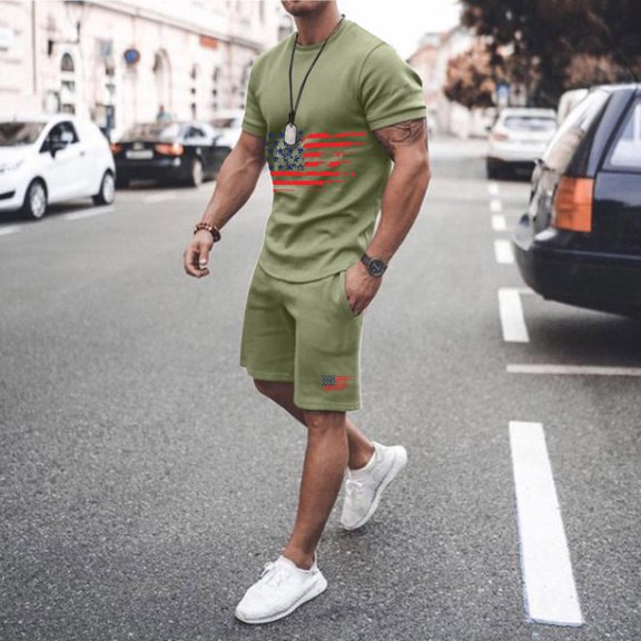 Vedolay Short Sets Men 2 Piece Outfit Men's Short Sets Outfits 2 Piece Summer Tracksuit Short Sleeve Polo Shirt and Shorts Set,Khaki L