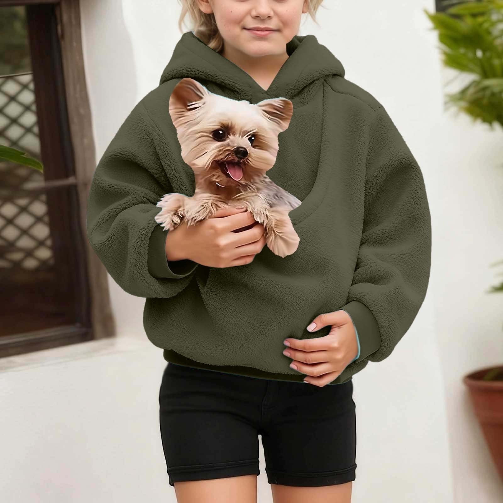 Girls Boys Pet Hoodie with Pouch Oversized Pet Carrier Hoodie Long Sleeve Dog Pocket Hoodie Winter Clothes 7-8 Years