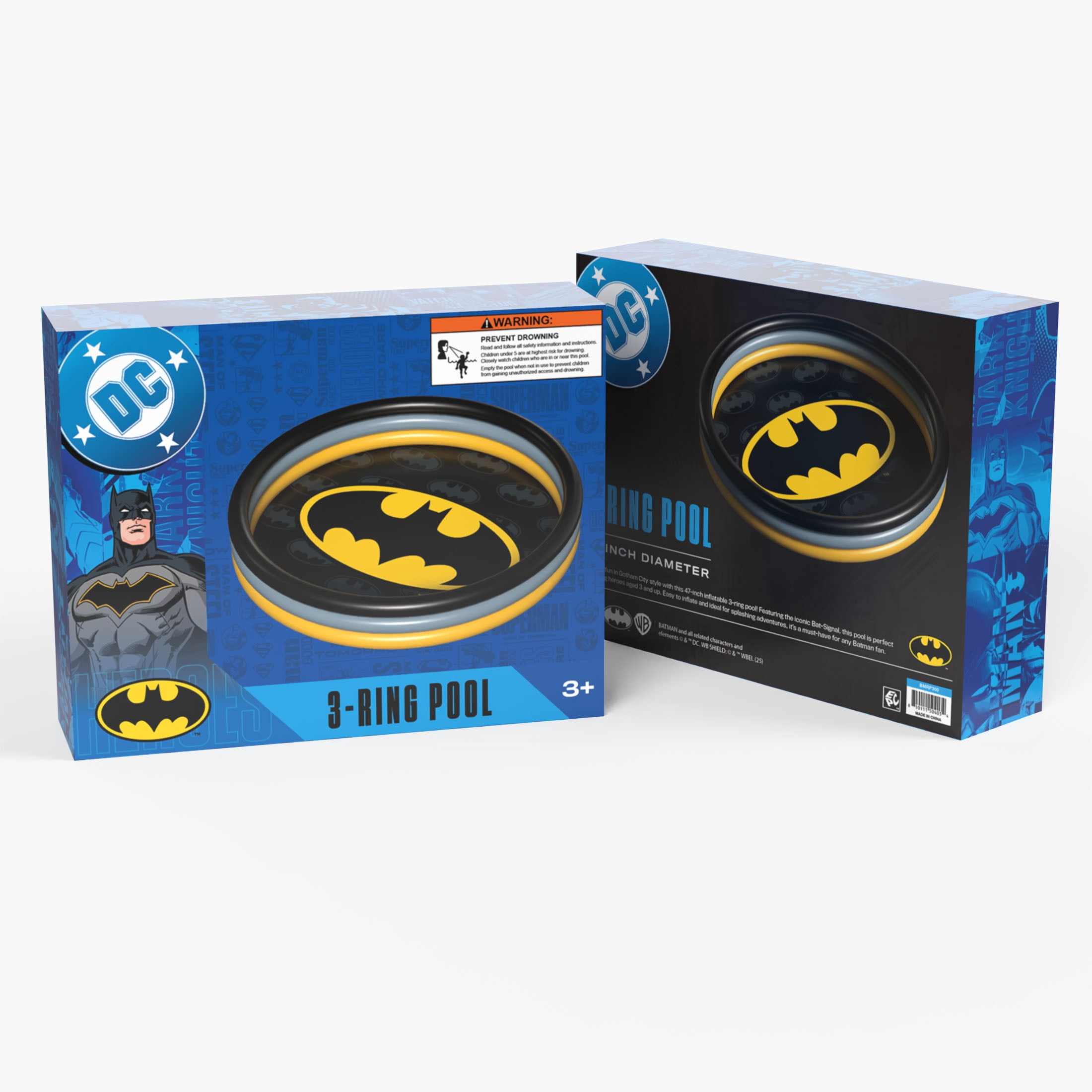 DC Comics Batman 3-Ring Inflatable Swimming Pool, Portable Pool for Outdoor/Indoor Play, for Kids Ages 3+