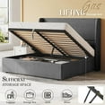 thumbnail image 3 of VanAcc Lift up Storage Bed Queen Size Upholstered Platform Bed Frame, Modern Wingback Headboard, No Box Spring Needed, Dark Grey, 3 of 7