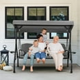 thumbnail image 5 of Homrest 3-Seat Outdoor Porch Swing w/ Adjustable Canopy, Convertible Bed, Cup Holder, Cushions, Gray, 5 of 12