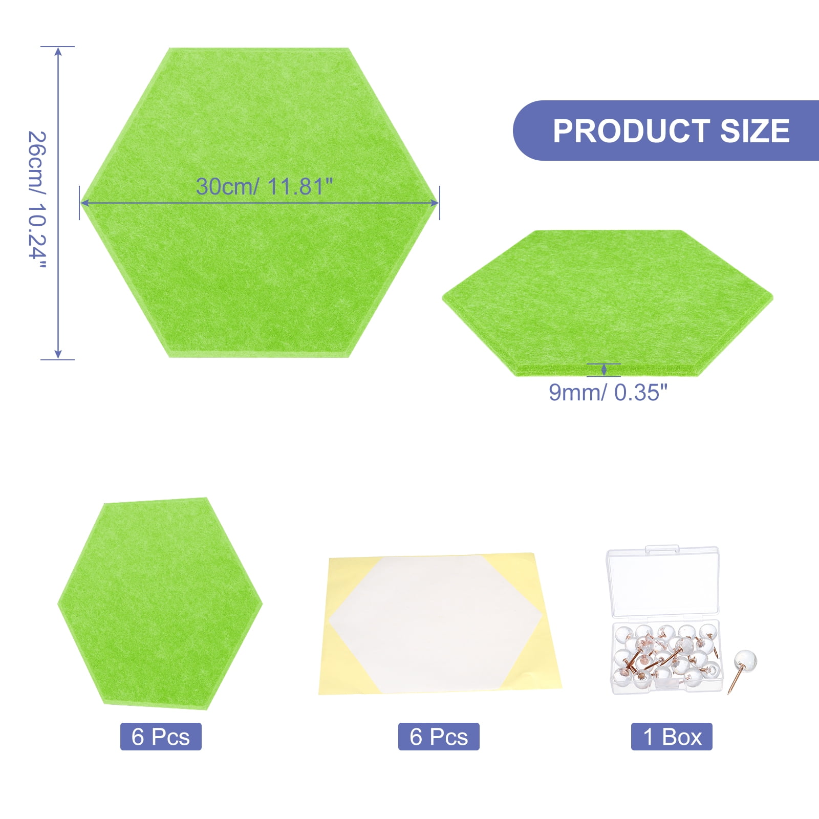 Hexagon Acoustic Panels B1 Fireproof Soundproof Foam Panels with 30 Push Pins(Fruit Green)