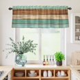thumbnail image 5 of 3 Piece Kitchen Curtains and Valances Set Farmhouse Teal Blue Brown Cafe Curtains 24 Inch Length Vintage Wooden Striped Valance & Tier Curtain for Living Room Bedroom Small Window 54"x18"+27"x24"*2, 5 of 6
