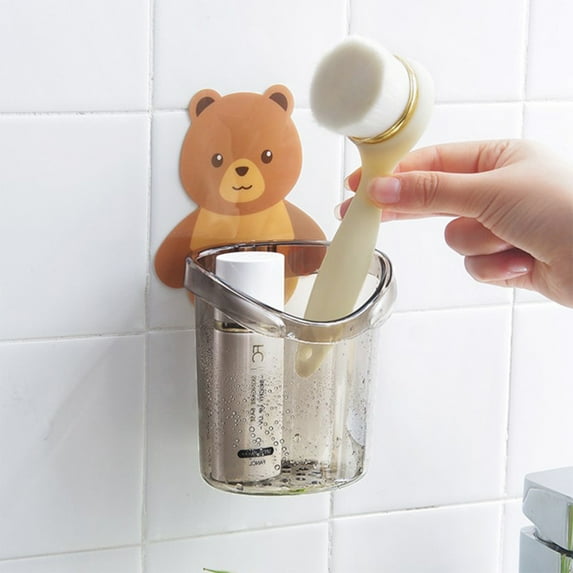 Yesfashion Bear Storage Cup Wall Mount Toothbrush Toothpaste Cup Holder Case Bathroom Accessories