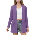 thumbnail image 2 of BiZtdJrK Women Solid Cardigans Long Sleeve Open Front Shrug Sweaters Lightweight Regular Fit Casual Cardigan with Pockets Purple XXL, 2 of 6