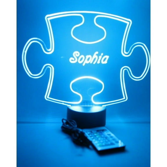 Night Light Up Desk Table Lamp LED Personalized Free Engraved Puzzle Piece , Our Newest Feature, Most Popular, It's Wow, with Remote 16 Colors Energy Efficient, Great Gift