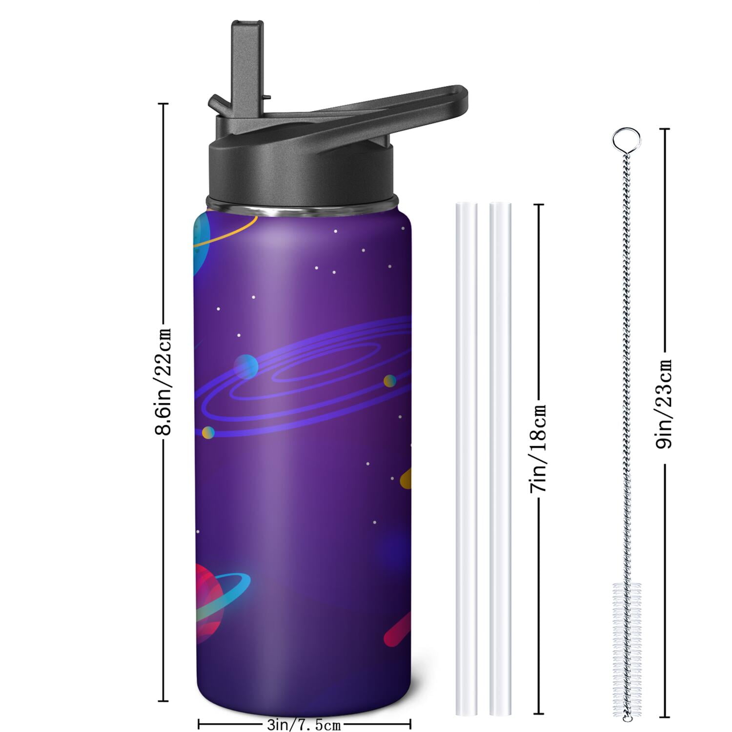Galaxy Insulated Water Bottle with Straw & Cleaning Brush – 18oz | Leakproof, BPA-Free, 304 Stainless Steel, Wide Mouth, Travel Mug for Car, Gym, Office, Starry, Christmas Thanksgiving Gift