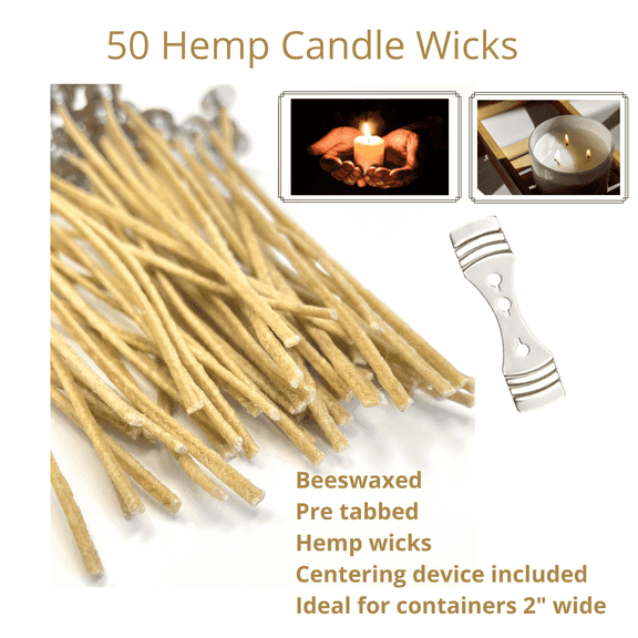 Hemp Wicks for Candle Making, Bees-waxed Wicks with Centering Device, Birthday Gift for Makers, 6 Inch, 50 Pcs
