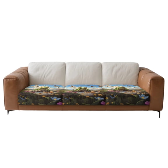 Xoenoiee Frog Butterfly Daisy Flower Pattern Stretch Couch Cushion Cover Plush Cushion Slipcover for Chair Loveseat Sofa Cushion Furniture Protector Seat Cushion Sofa Cover