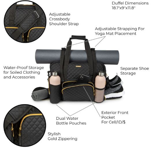 POSHnFIT Women Fitness Weekender Travel Duffel Exercise Bag