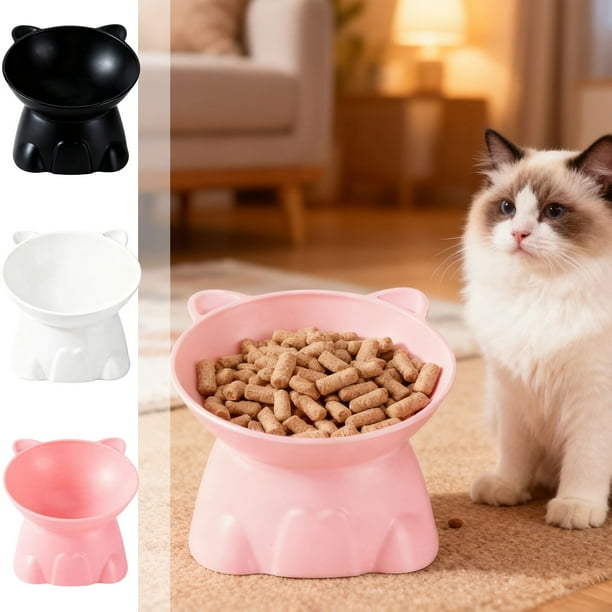 Plato De Plástico Para Gatos Comedero elevado de plástico para gatos de gran capacidad, ideal para Rkxzt