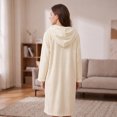 thumbnail image 5 of Ghalytn Womens Waffle Knit Hooded Robe Button Front Long Mid Calf House Coat Loungewear, 5 of 8