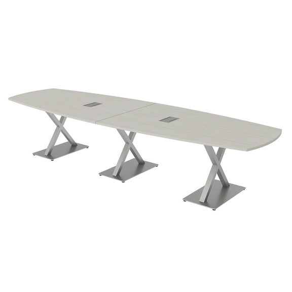 12 Person Arc Boat Conference Table with X Bases Data And Electric