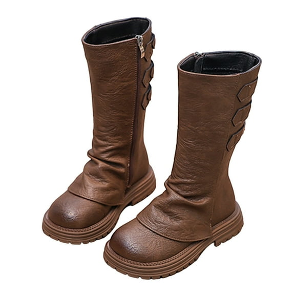 MEZZALL Child Winter Girls Leather Ankle Boots With Side Zipper Comfortable School Outdoor Solid Color Shoes Toddler Youth And Teen Fashionable Footwear