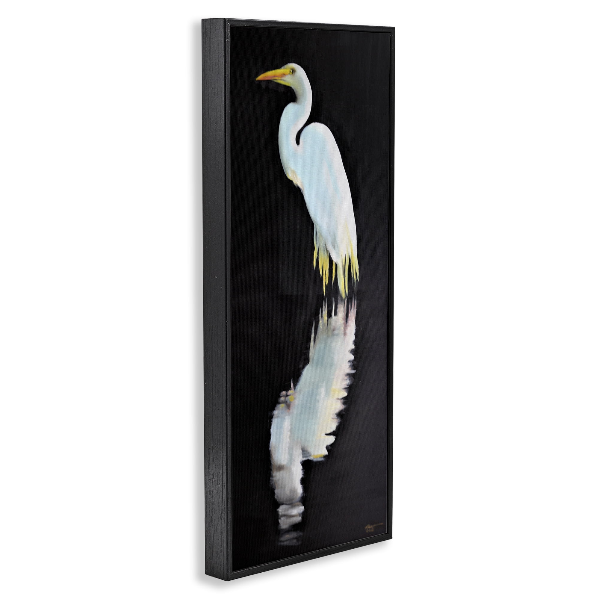 Stupell Industries Dark Egret Reflection Animals & Insects Painting Black Framed Art Print Wall Art, 13 x 30