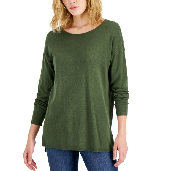 International Concepts Womens Step Hem Long Sleeve Boatneck Sweater Costa Green XL