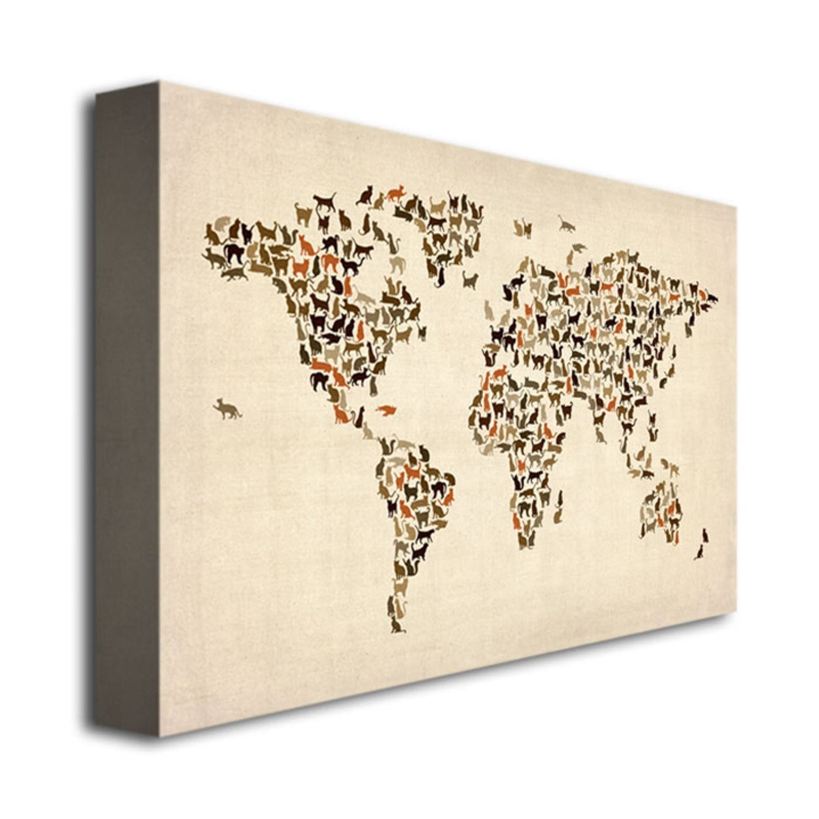 Trademark Art "World Map of Cats" Canvas Art by Michael Tompsett