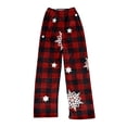 thumbnail image 5 of Women's Christmas Snowflakes and Trees Print Plush Pajama Pants, Soft and Comfortable Home Wear Trousers for Winter, Casual Sleepwear with Elastic Waist,Deep Red,2XL, 5 of 7