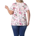 thumbnail image 3 of Blusas de verano casuales de mujer Agnes Orinda en talla grande, con flores, volantes, plisadas, escote en V y mangas cortas, 3X, en blanco y rosa., 3 of 6