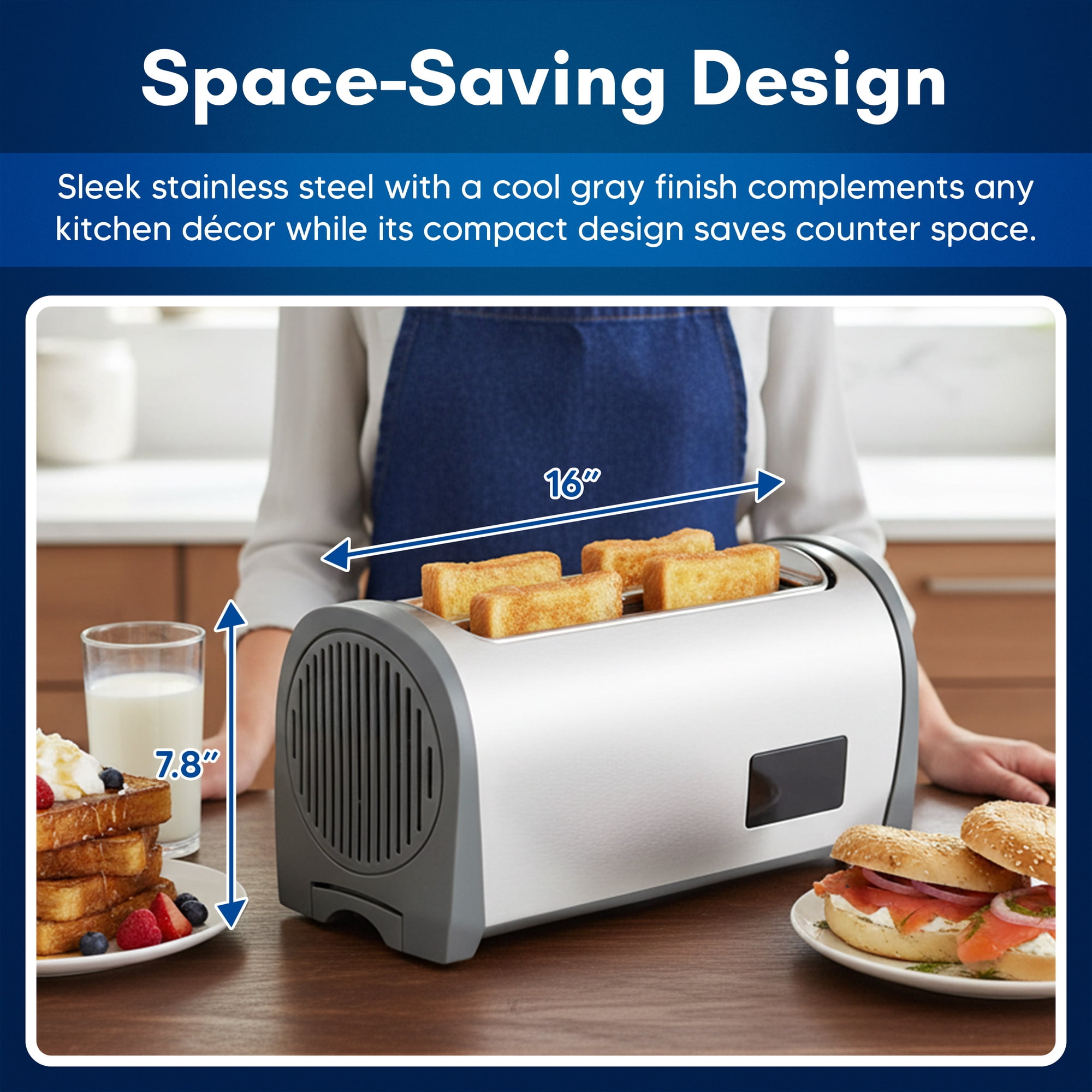 Elite Cuisine ECTL3052 4-Slice Toaster, Long Slot, Stainless