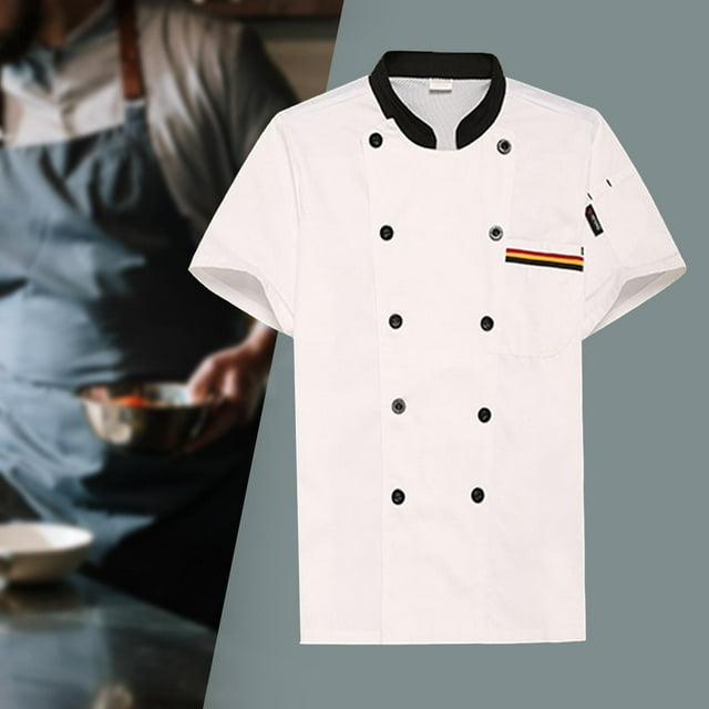Veste de Chef Homme Femme Chemise Vêtement Été Manches Courtes Haut Serveuse Serveuse Chef Blanc TG